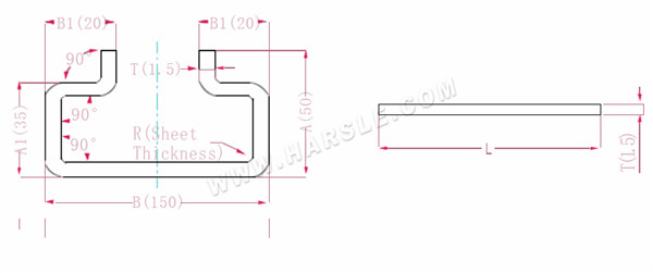 Diagrama e fórmulas de cálculo para tolerância de dobra