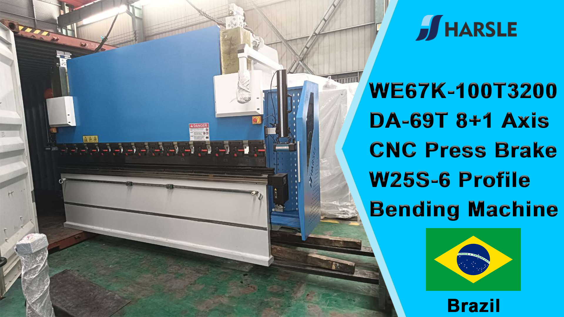 Brasil-WE67K-100T3200 DA-69T 8 + 1 Eixo CNC Press Brake W25S-6 Máquina dobradeira de perfil