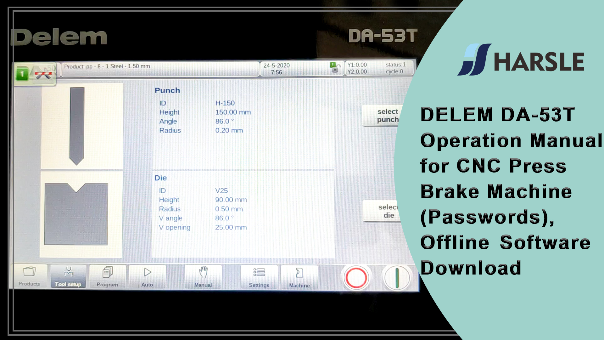 DELEM DA-53T Manual de operação para máquina dobradeira CNC (senhas)