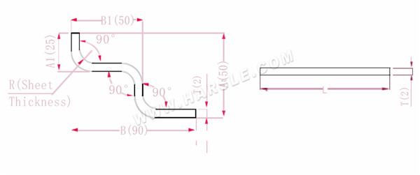 Diagrama e fórmulas de cálculo para tolerância de dobra