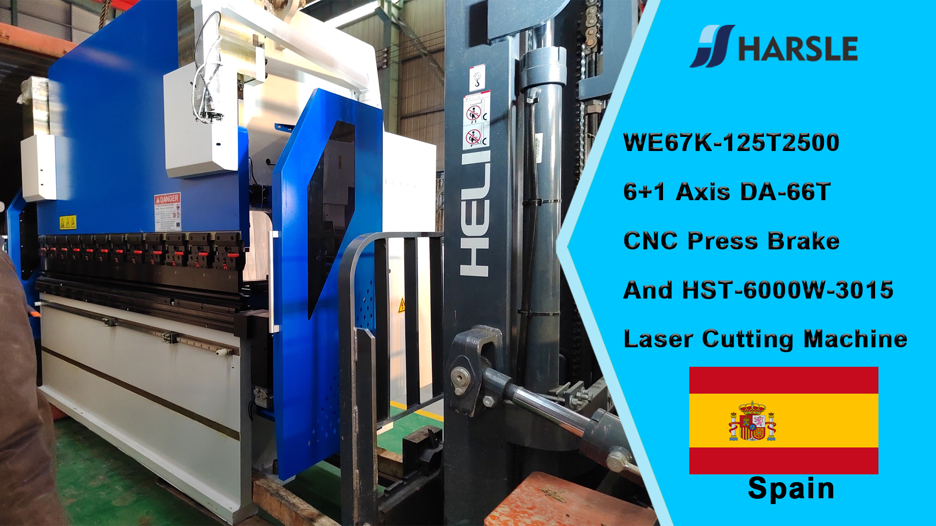 Spain-WE67K-125T2500 6+1 eixos DA-66T CNC dobradeira e máquina de corte a laser HST-6000W-3015