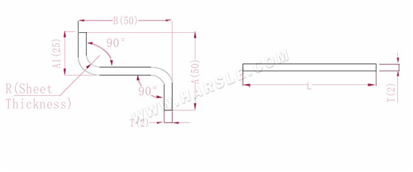 Diagrama e fórmulas de cálculo para tolerância de dobra