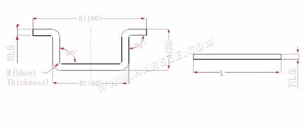 Diagrama e fórmulas de cálculo para tolerância de dobra